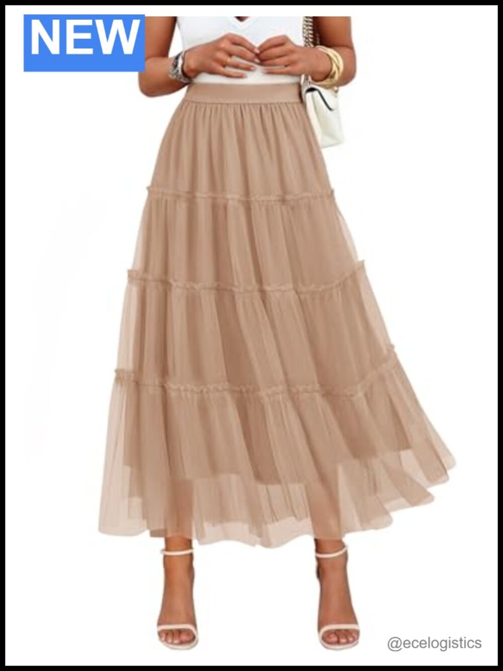 ZESICA Women's Tulle A-Line Flowy Ruffle Tiered Maxi Skirt